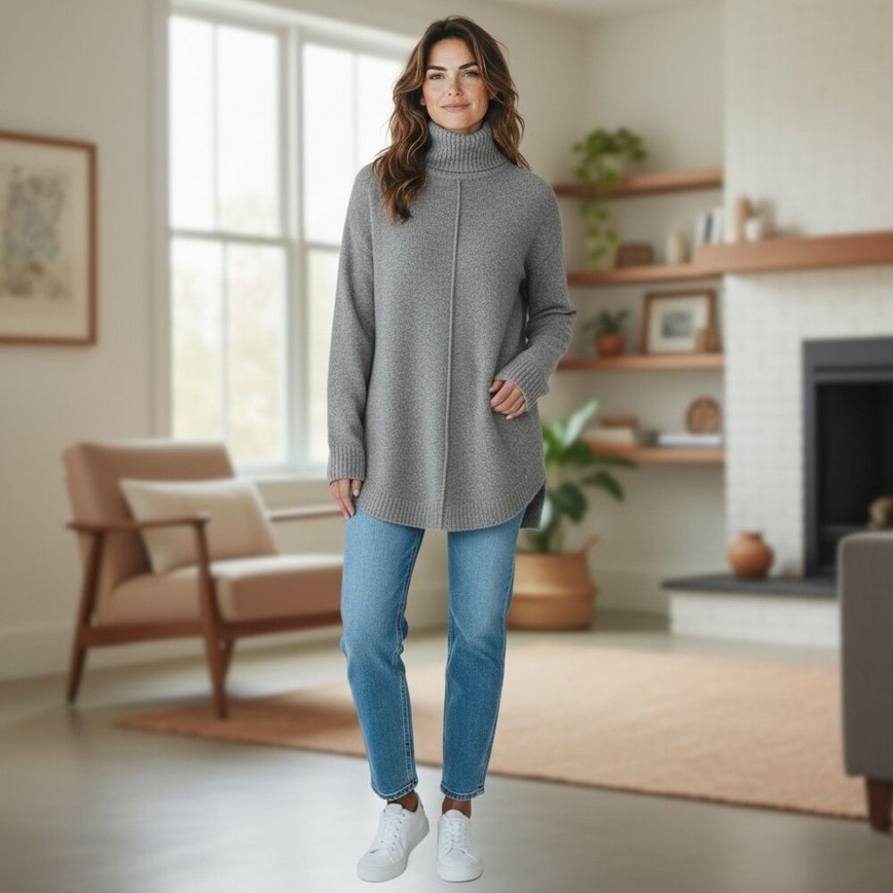 Marled United Clothing Womens Small Barley‎ Heather (Grey) Turtleneck Sweater